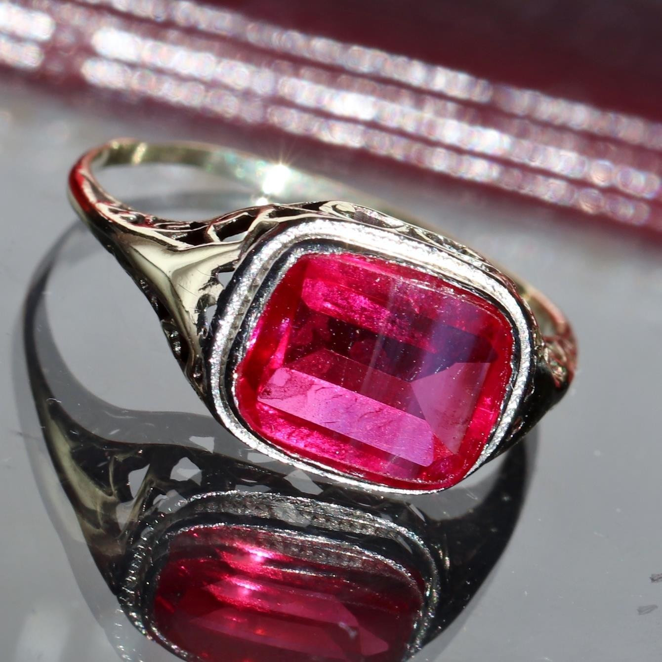 14k white gold ring 2.70ct lab created ruby solitaire size 7 antique 2.00g N3629