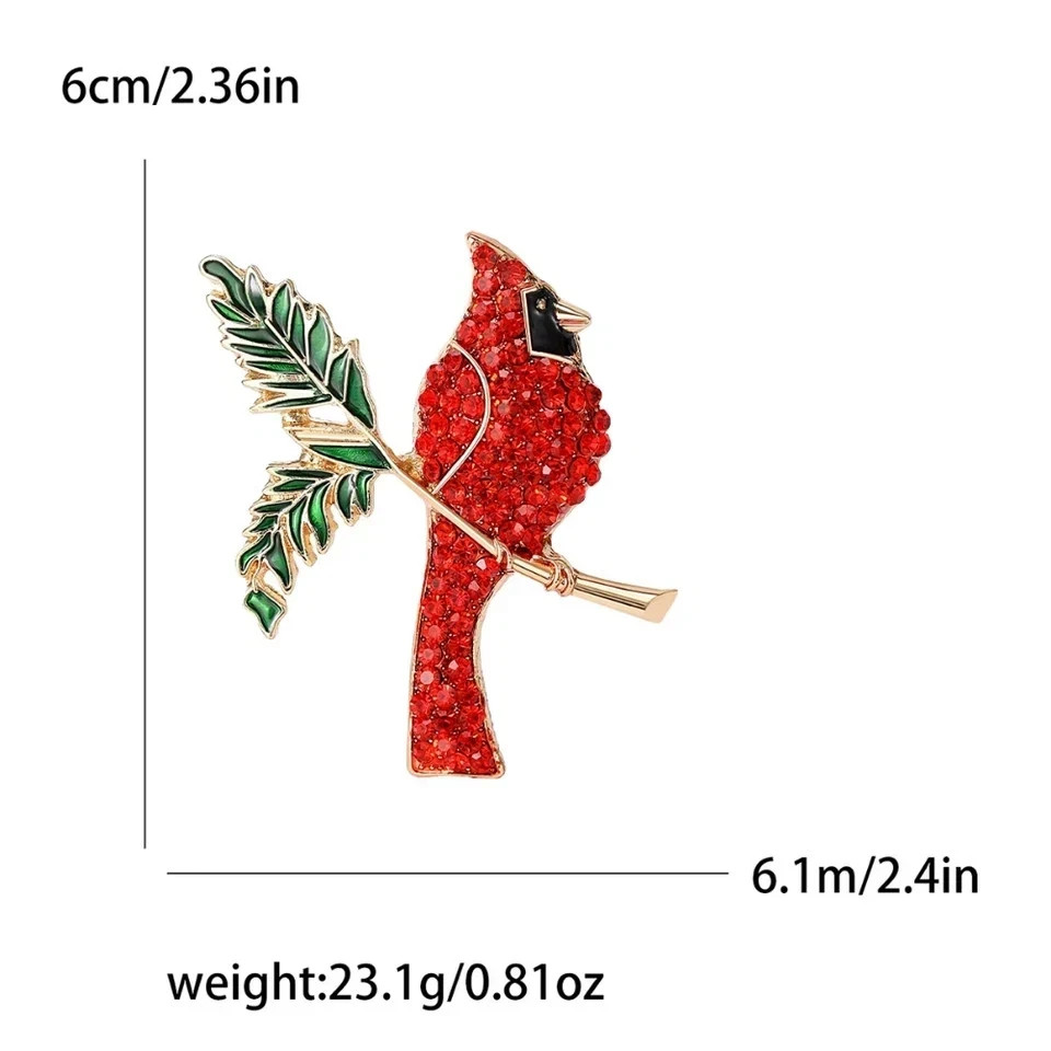 Luxury Christmas Northern Cardinal Red Bird Brooch Crystal Rhinestone Animal Pin