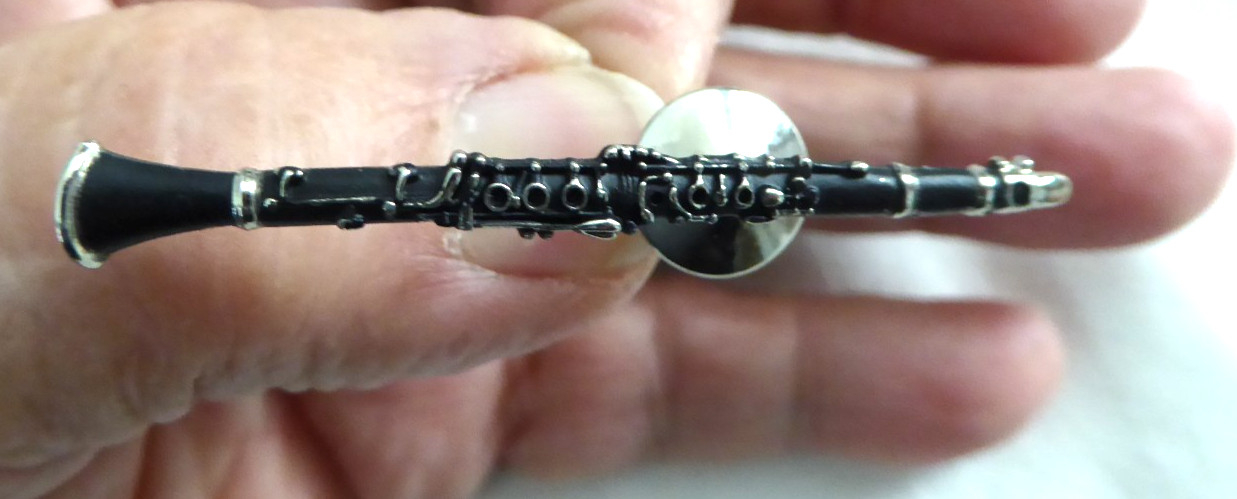CLAIRINET PIN – Future Primitive Lapel Pin Miniature Silver Tone Black Enamel