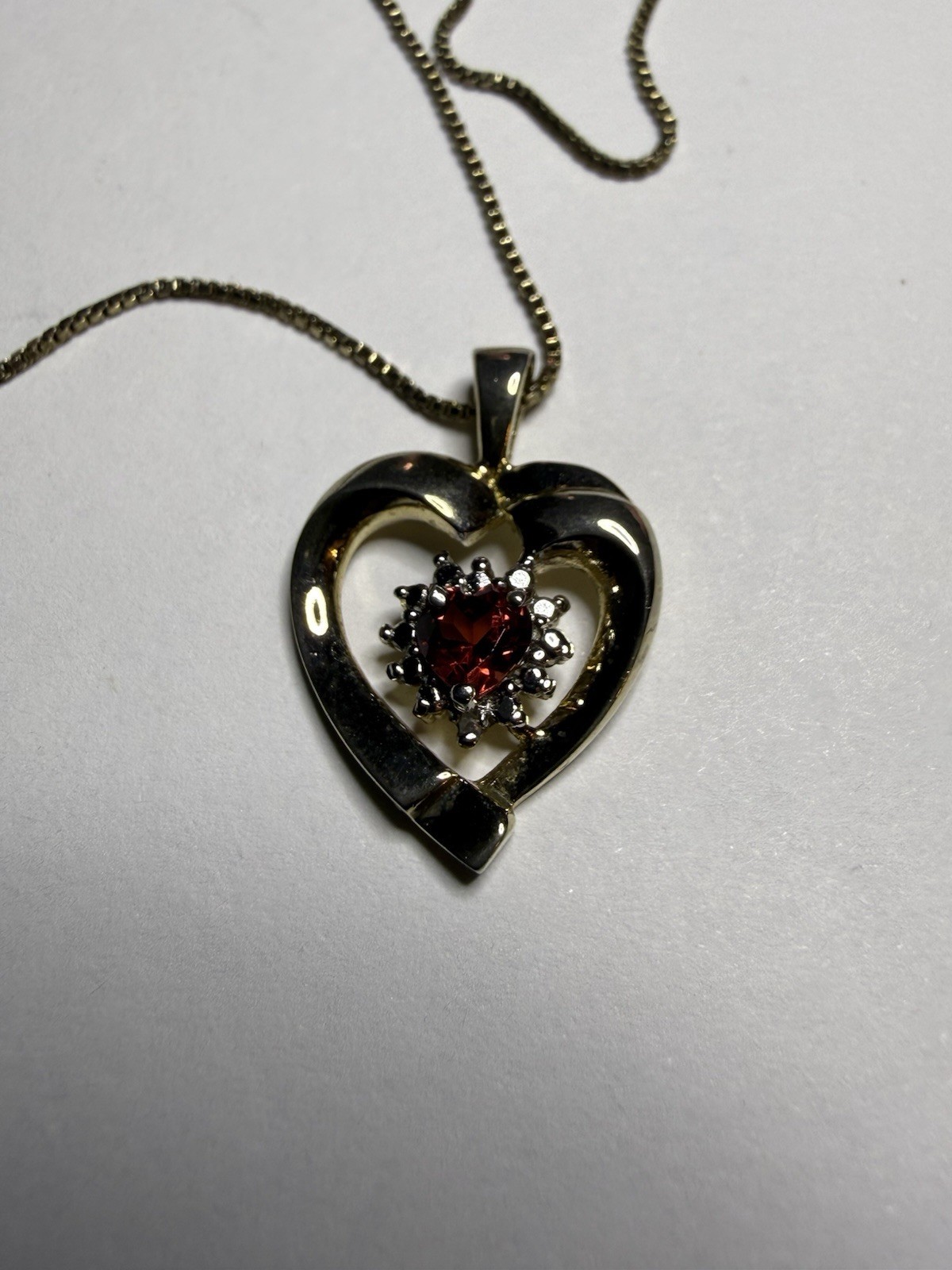 Vintage FAS 925 Italy Heart Pendant Necklace Red Stone Read Description