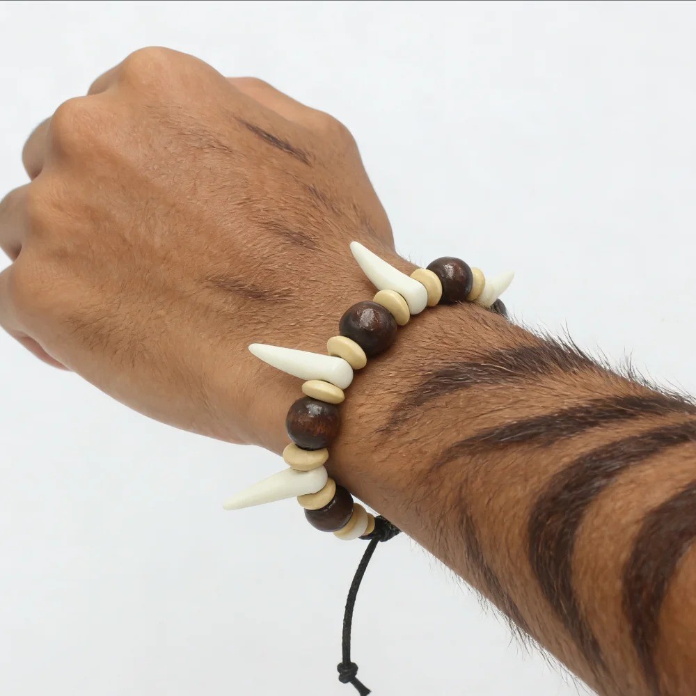 Tribal Wolf Tooth Amulet Necklace – Adjustable Leather Beads Couple Jewelry Gift