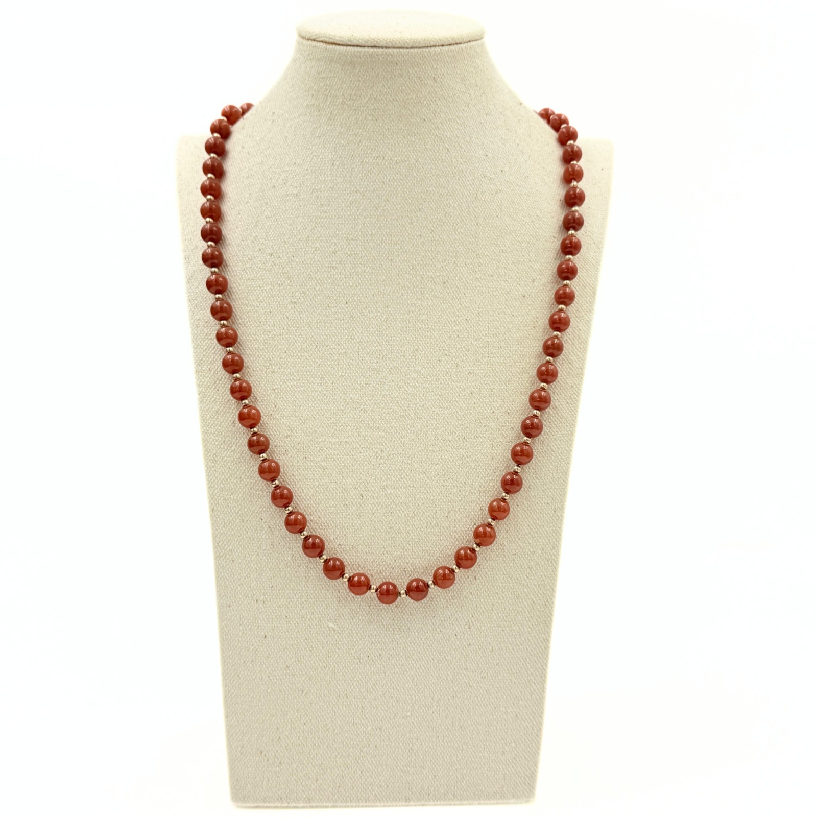 Vintage Chinese Export Marked Sterling Silver Vermeil Dark Orange Jadeite Beaded