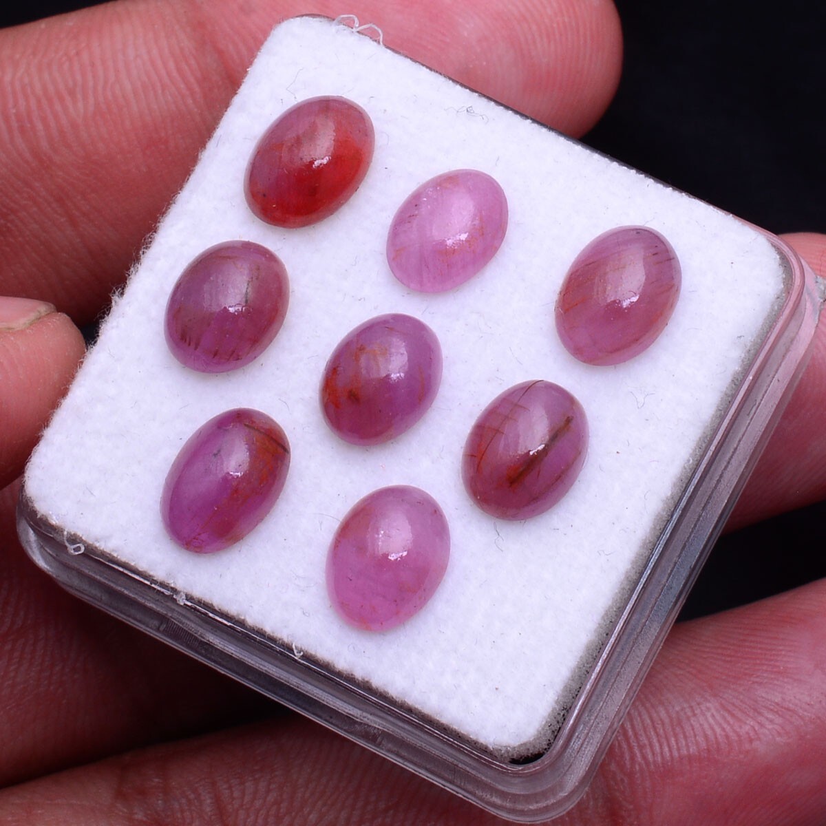 8 Pcs Natural Ruby 7.71mm-8.76mm Oval Cabochon Untreated Dazzling Red Gemstones
