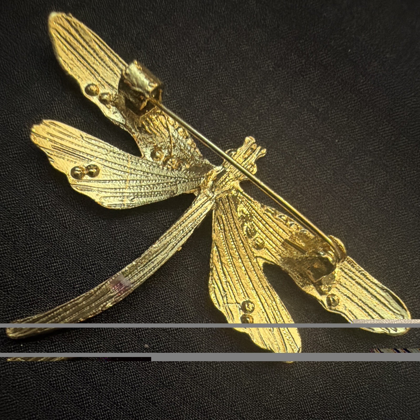 Gold Tone Enamelled Dragonfly Brooch Pin Purple Green Red Rhinestone