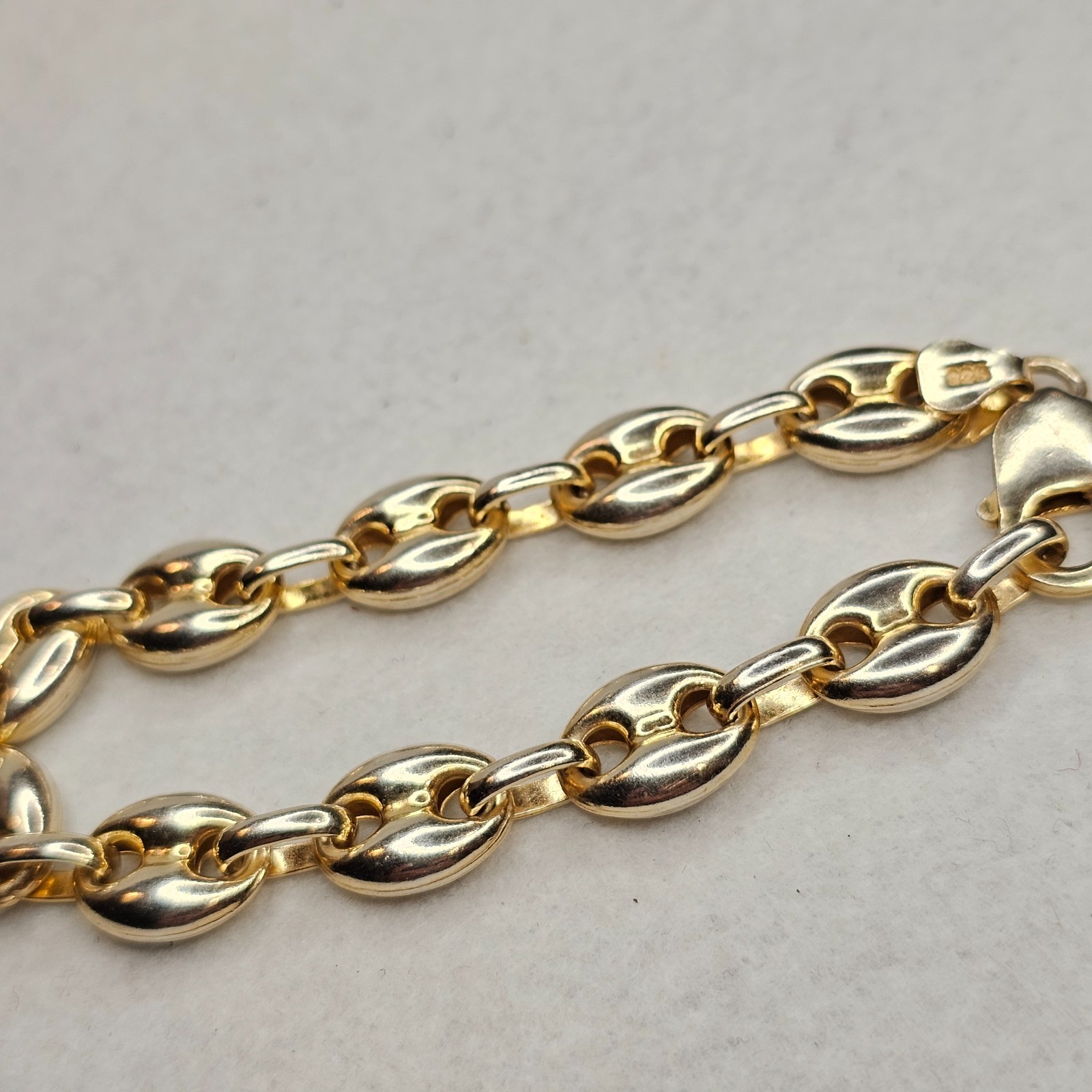 Vintage 925 Sterling Silver Gold Vermeil Puffy Gucci Link Bracelet 11mm 7.25″