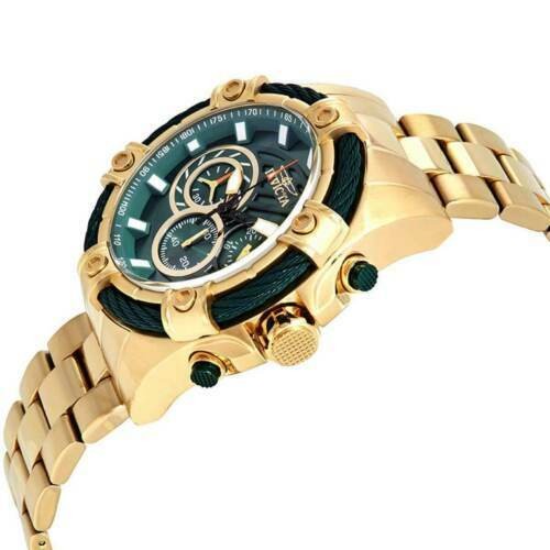 Invicta Bolt Men 52mm Stainless Steel Gold Green Dial VD54 Quartz Watch 25517