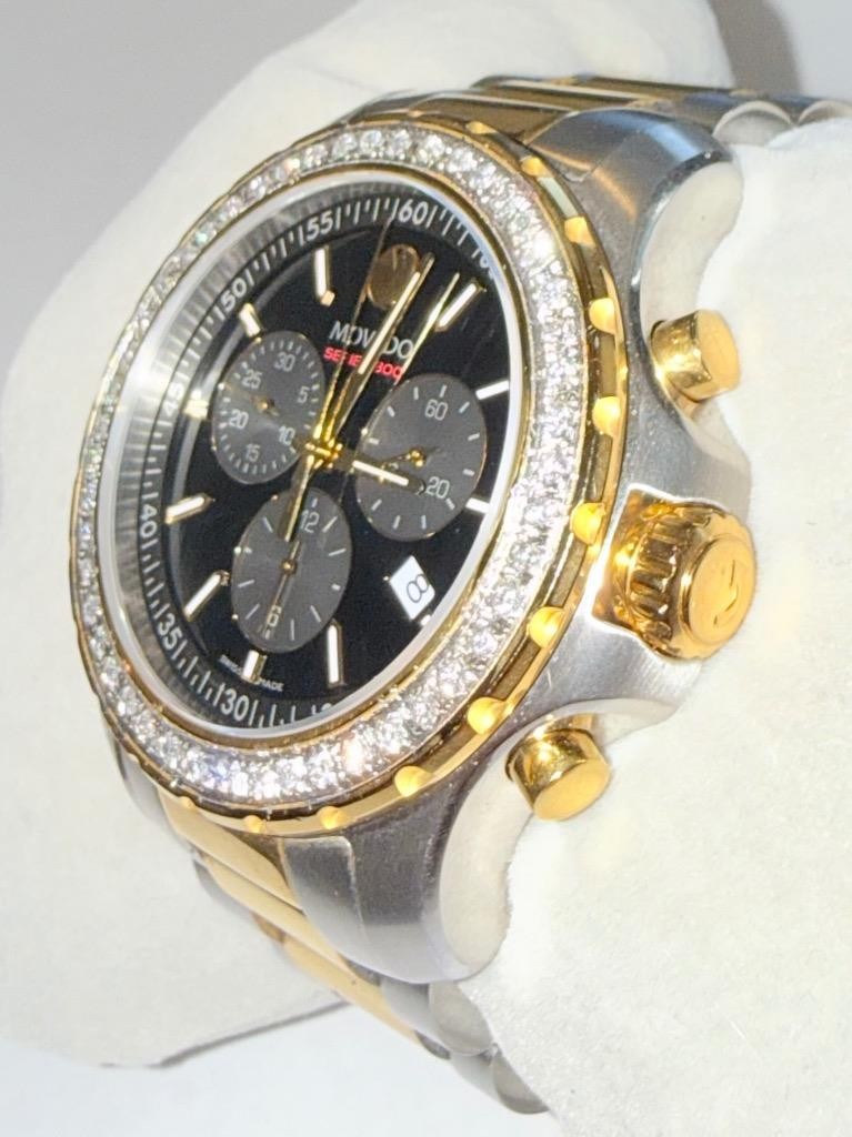 MOVADO MENS SERIES 800 TWO TONE CHRONOGRAPH LAB GROWN DIAMOND WATCH