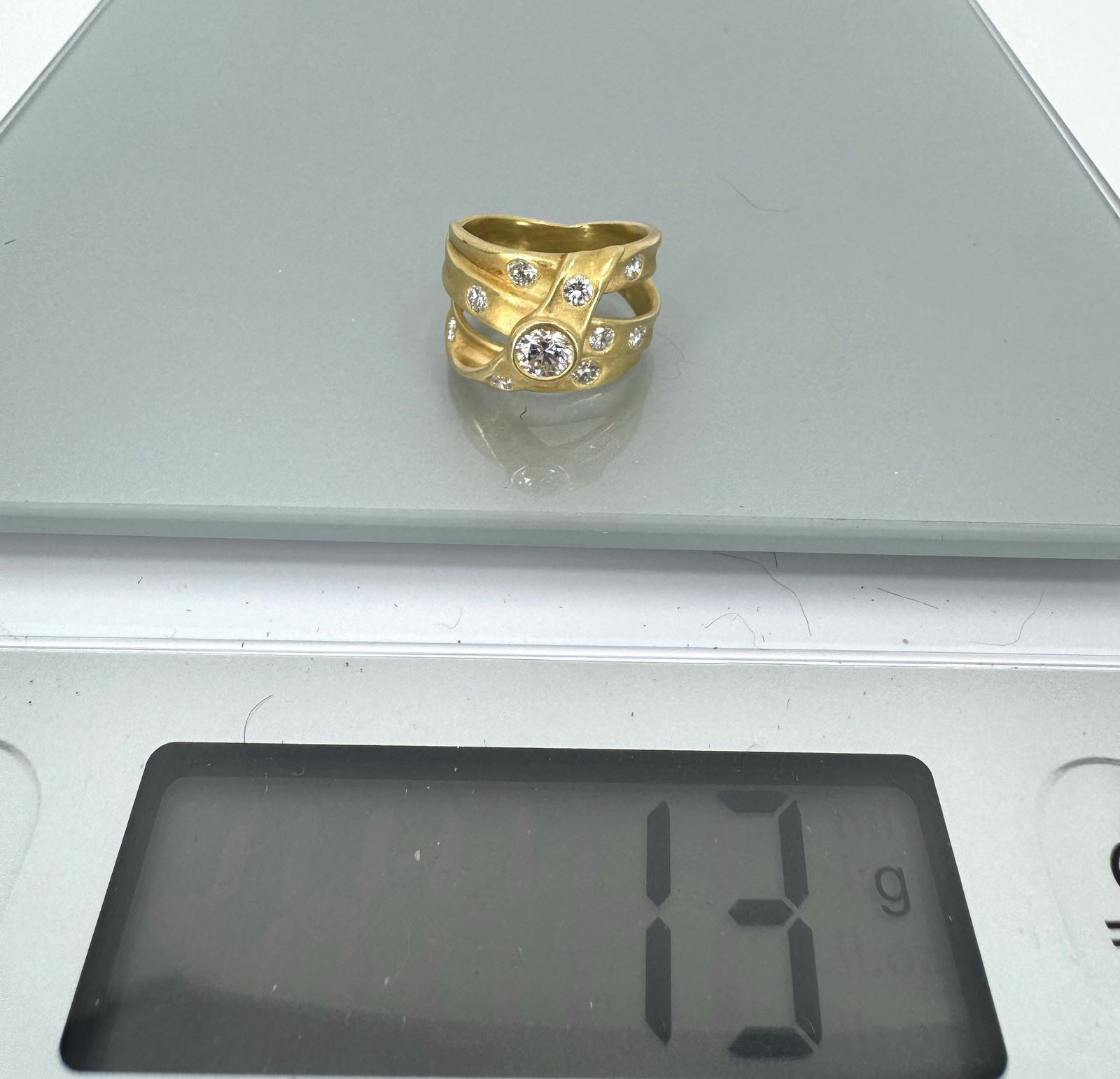 Estate Diamond 18k Gold Chieko+ Luxe Line Cocktail Statement Ring Signed
