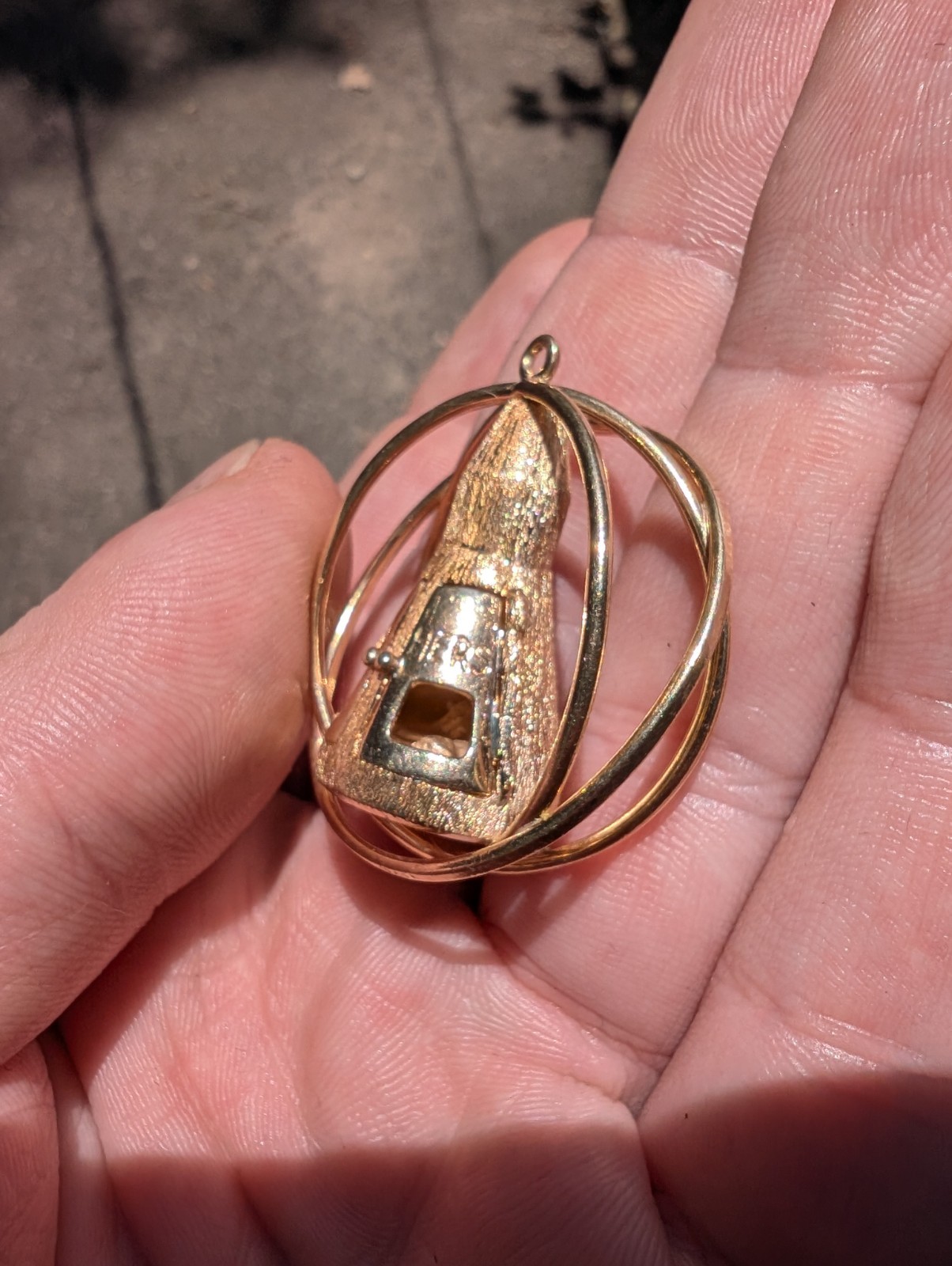 Vintage 14k Gold Mechanical Gemini Space Capsule Charm Pendant Heavy 19g+ NASA