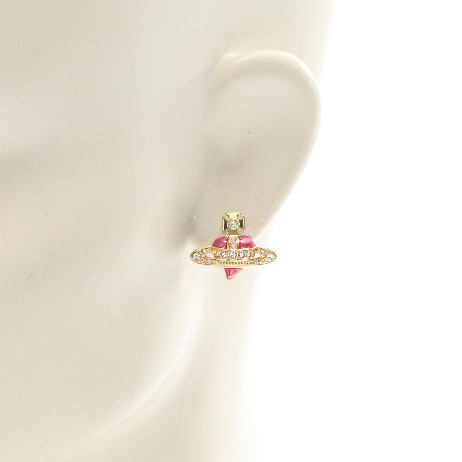 Vivienne Westwood NEW DIAMANTE HEART Pierced Earrings Gold Plated Rhinestone NEW
