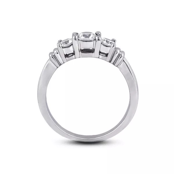 Three Stone Engagement Ring 14K Gold Vintage Round 1.46 CT Natural Diamond J VS2