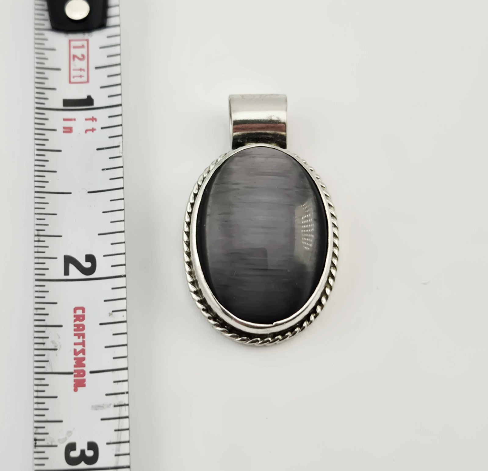 Vintage Taxco Sterling Silver Black Cabochon Slide Pendant Rope Bezel – 13.3g