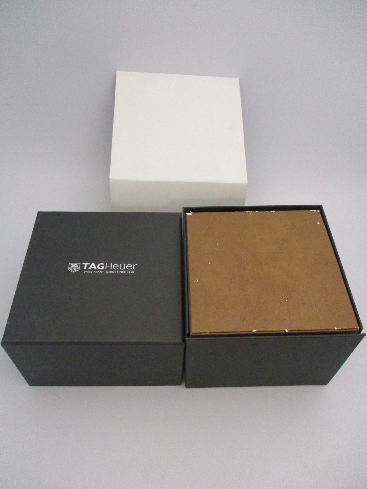 HEUER Brown Watch Chest Box Pillow Set, Black Outer Cartons & White Outer Sleeve
