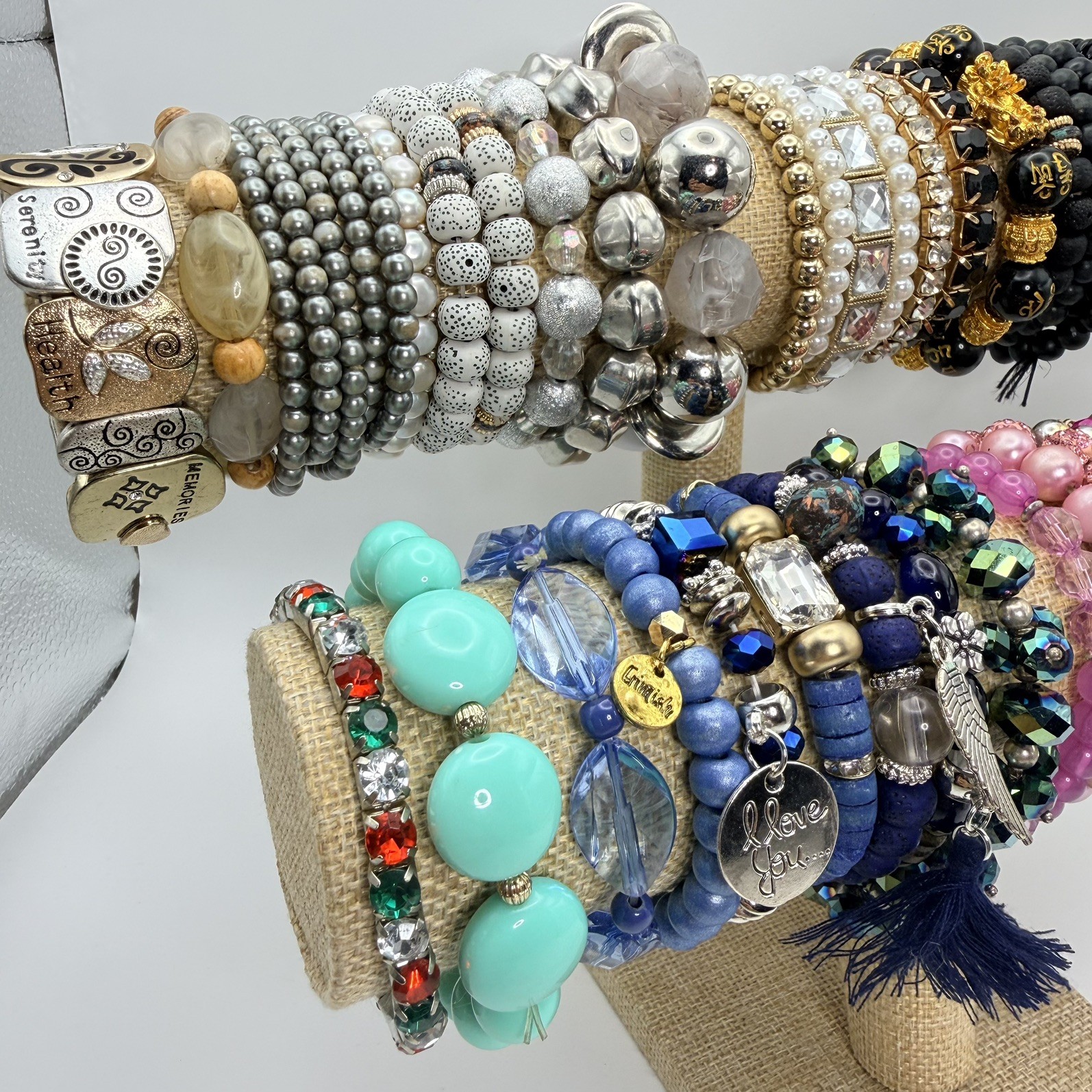 Vintage To Now Stretch Bracelets Mixed Beaded Glass Rhinestone Boho Bundle