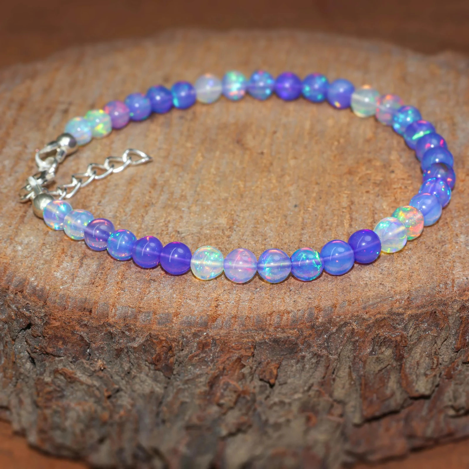 Lavender Opal Gemstone Round Beads Bracelet, Natural Fire Opal Beaded Bracelet