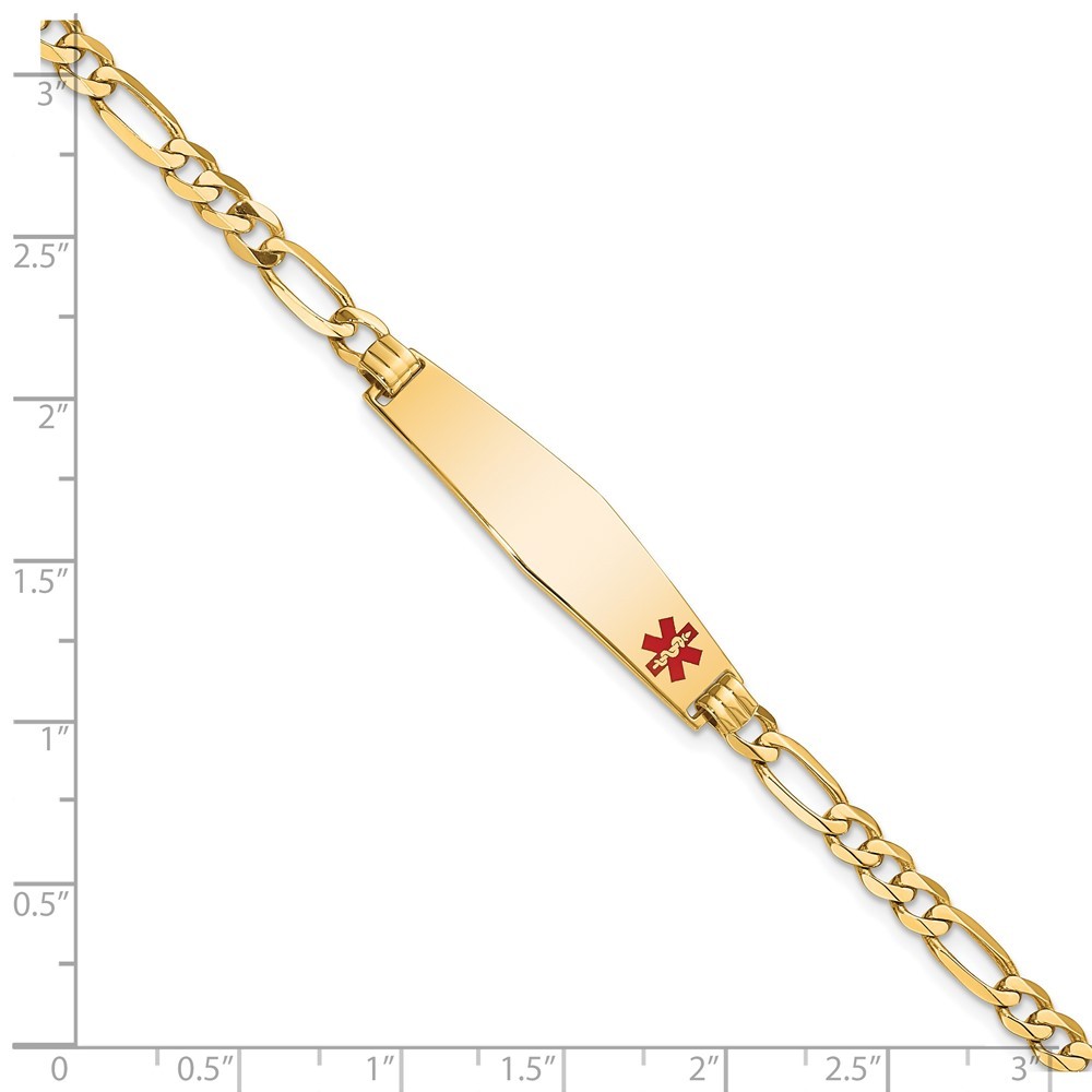14K Yellow Gold Solid Chain 33x8mm Red Enamel Flat Figaro Link Bracelet 8″