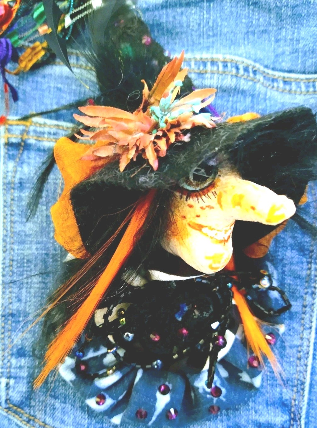 Halloween Witch Brooch Fashion Jewelry 5″ Cloth Handmade 5″ Inch New