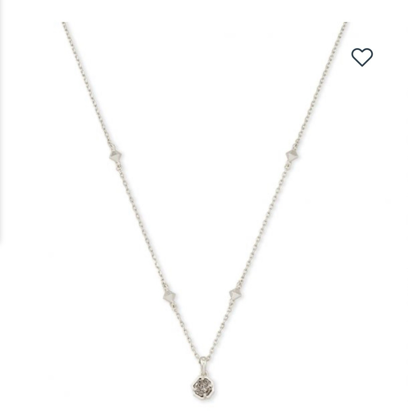 Kendra Scott Nola Short Pendant Necklace Rhodium Platinum Drusy- New In Box
