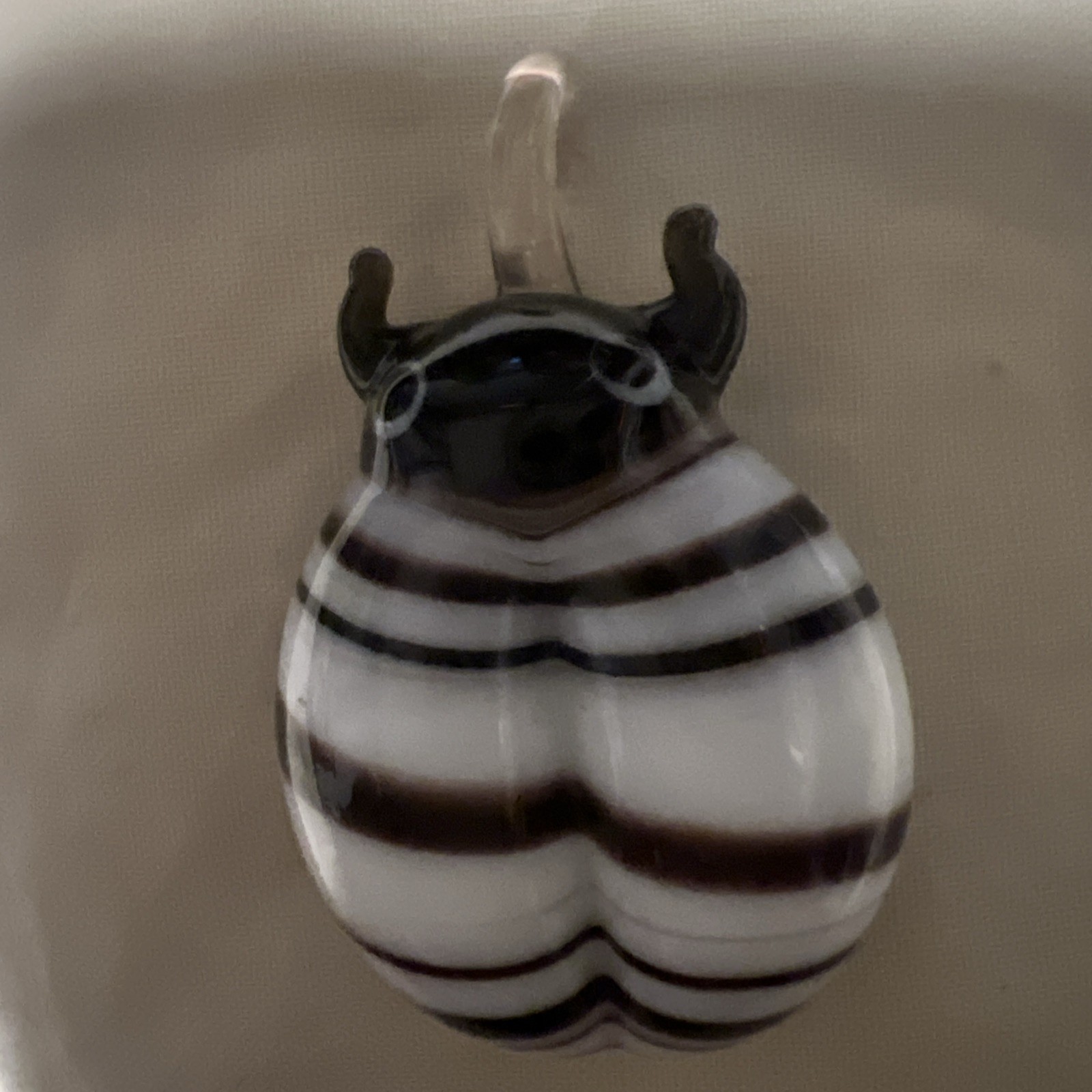 Art Glass Chunky Reversible Black And White And Brown Scarab Pendant 1.5”