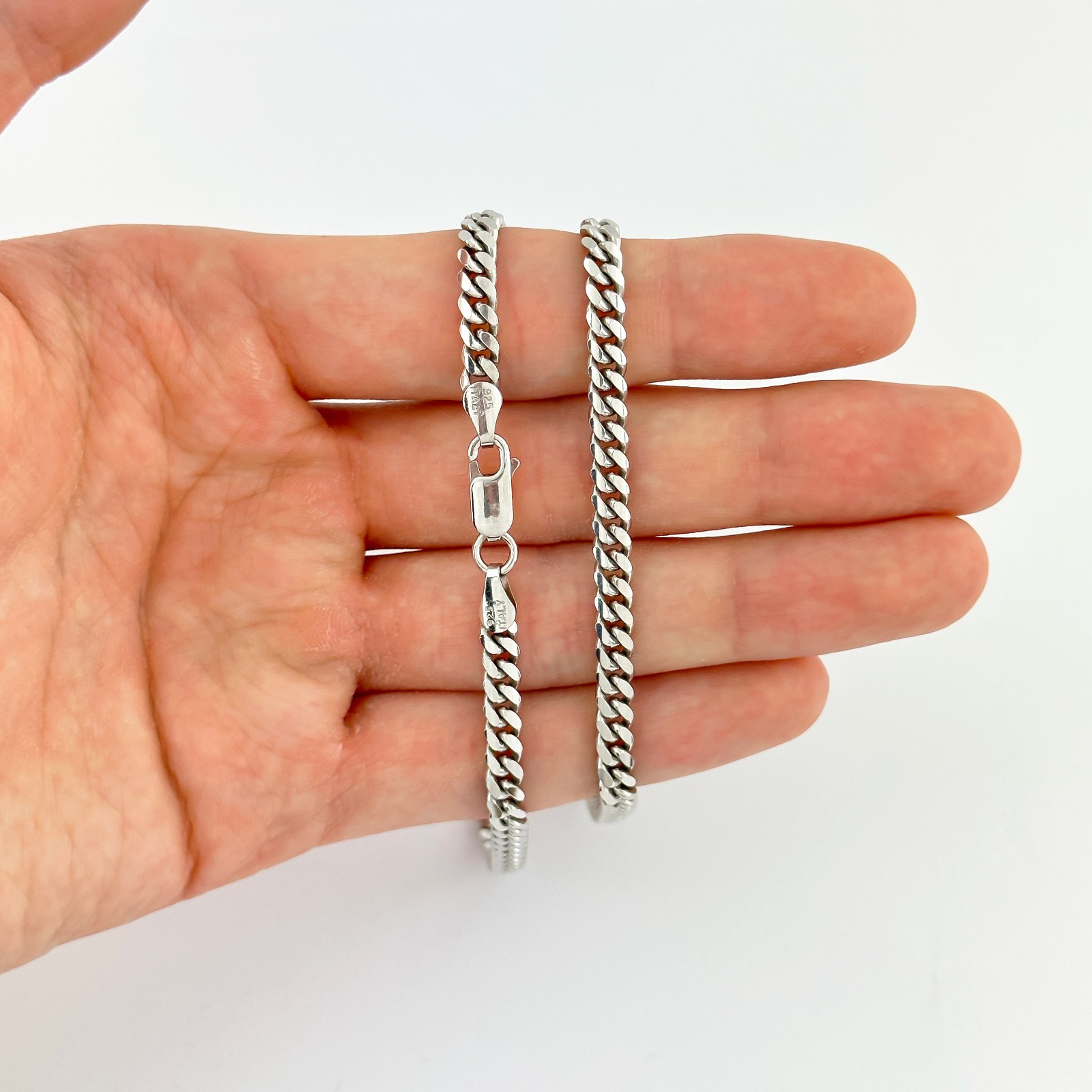 3.7mm Miami Cuban Link Chain or Bracelet Solid 925 SOLID Sterling Silver