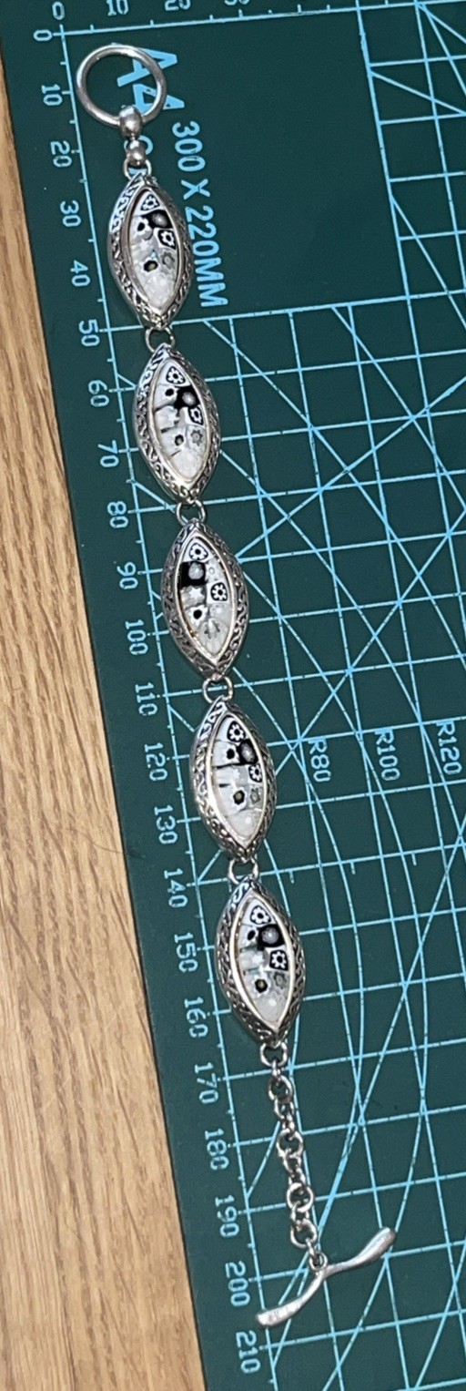 Sterling Silver 925 Millefiori Glass Floral Toggle Closure Bracelet Stamped