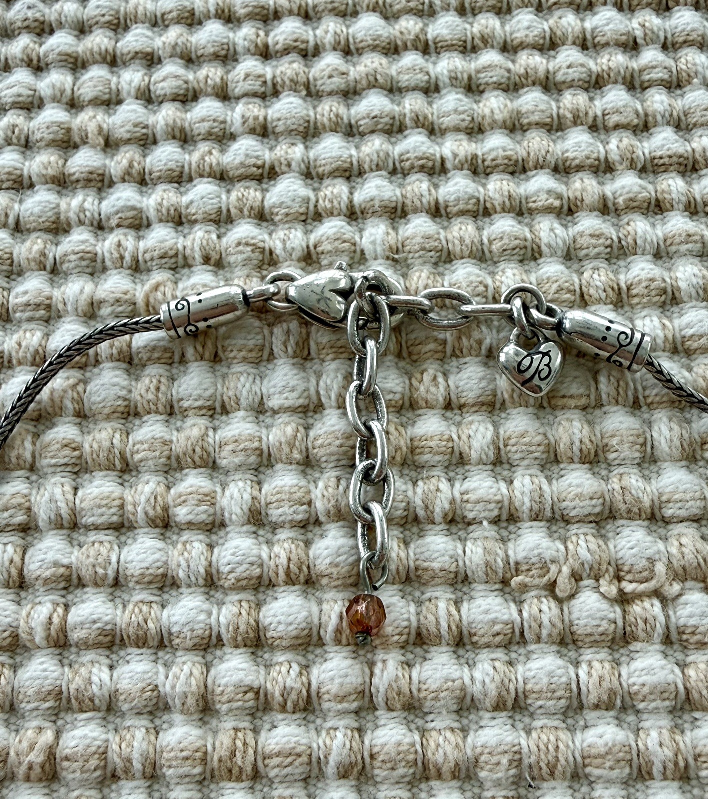 Brighton Love Hope Heart Necklace Amber Crystal Beads Silver Plate