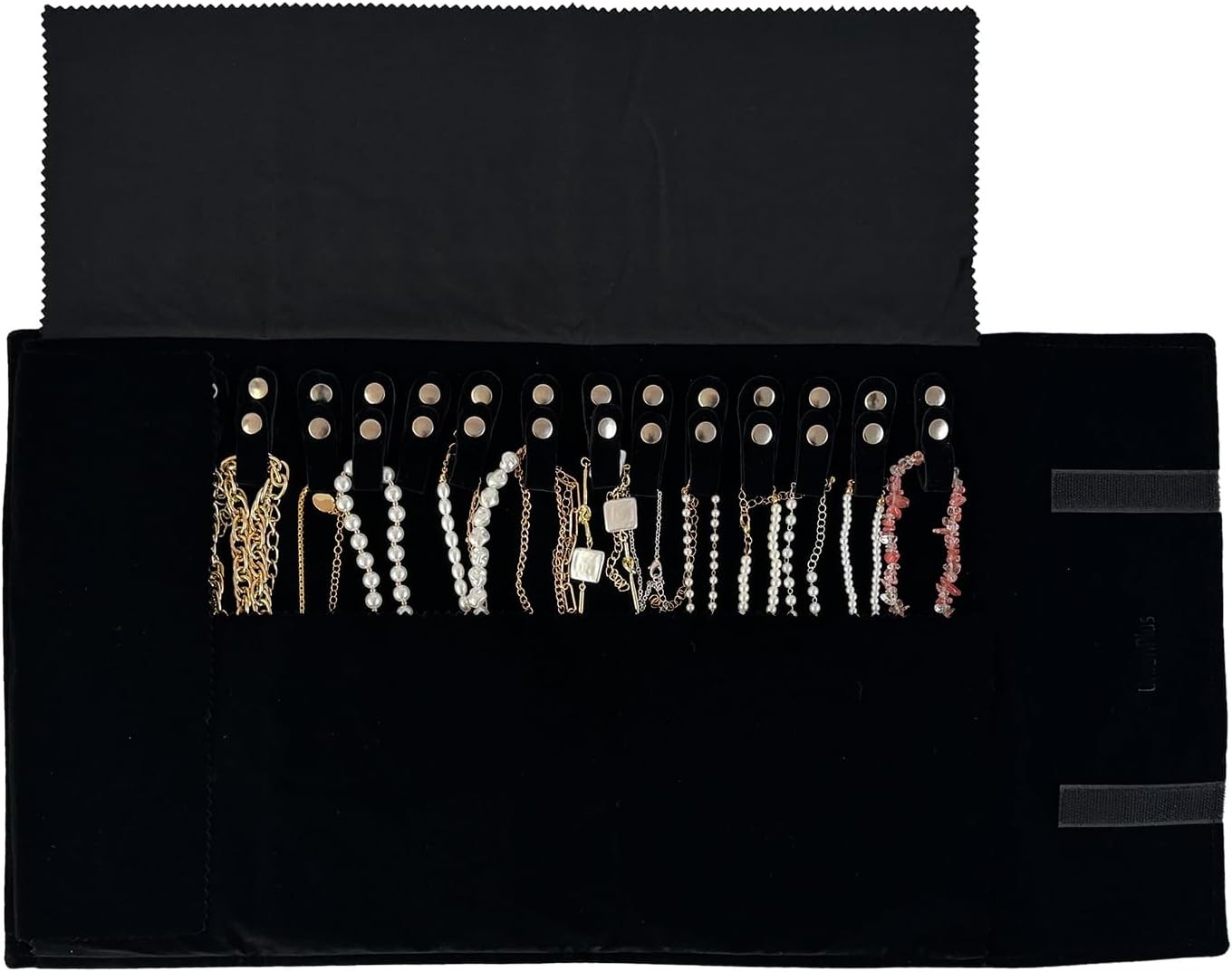 Velvet Travel Jewelry Roll Bag Organizer for Necklace, Elastic Medium, Black