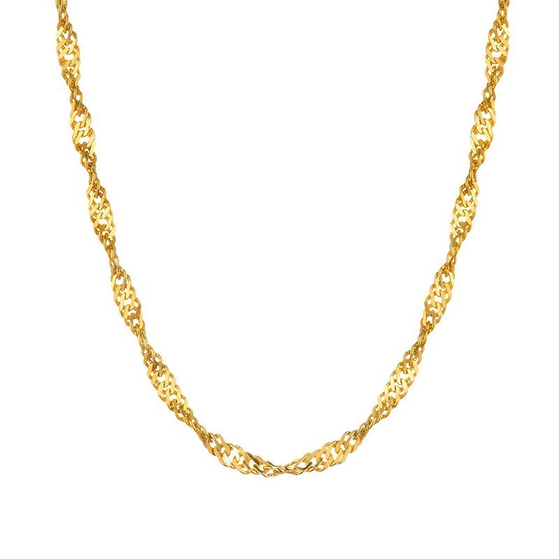 Thin 18K AU750 Solid Gold Water Wave Link Chain Necklace 18 inches