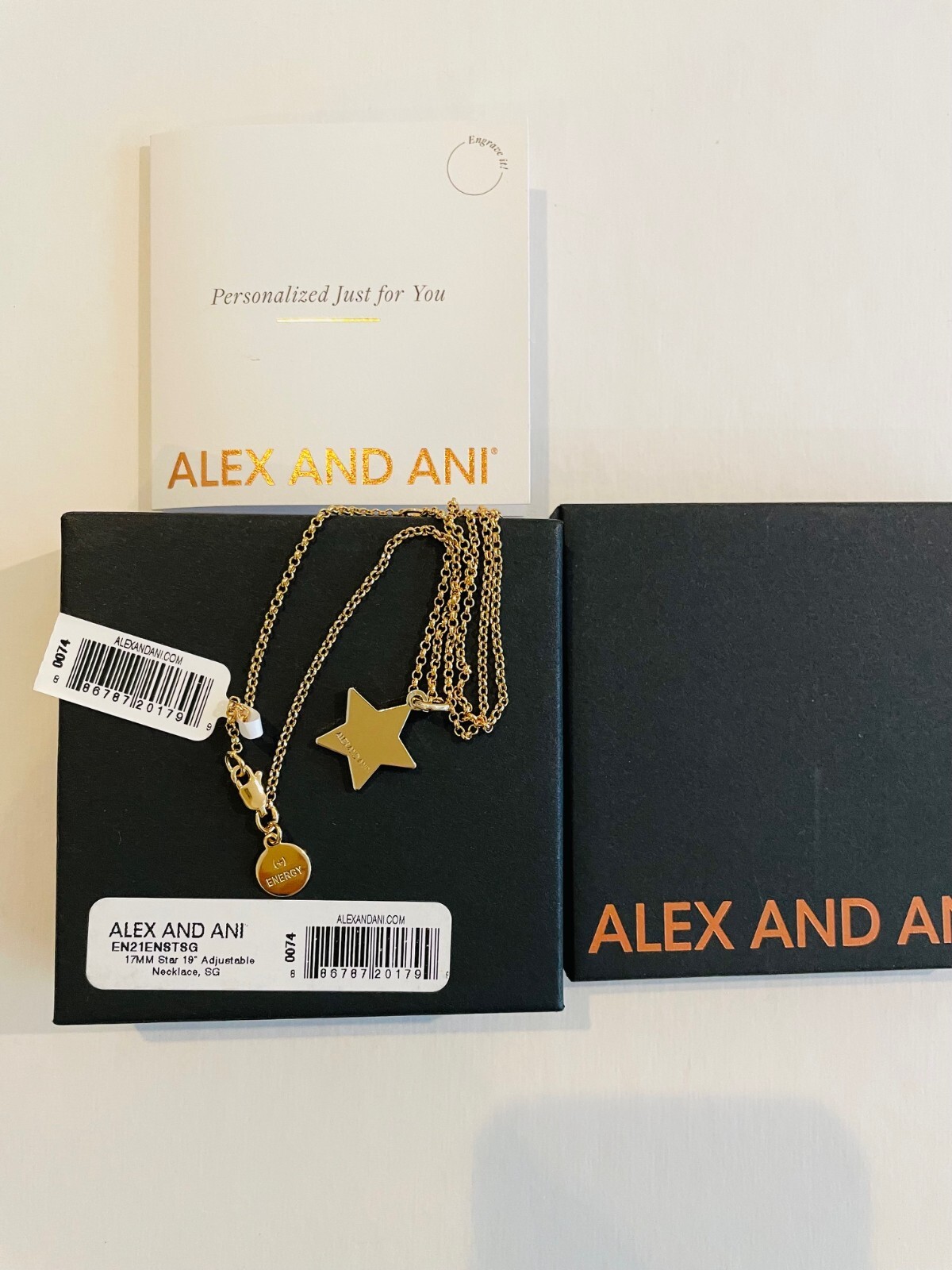 alex and ani gold star charm necklace, gift box,19″chain, nickel free