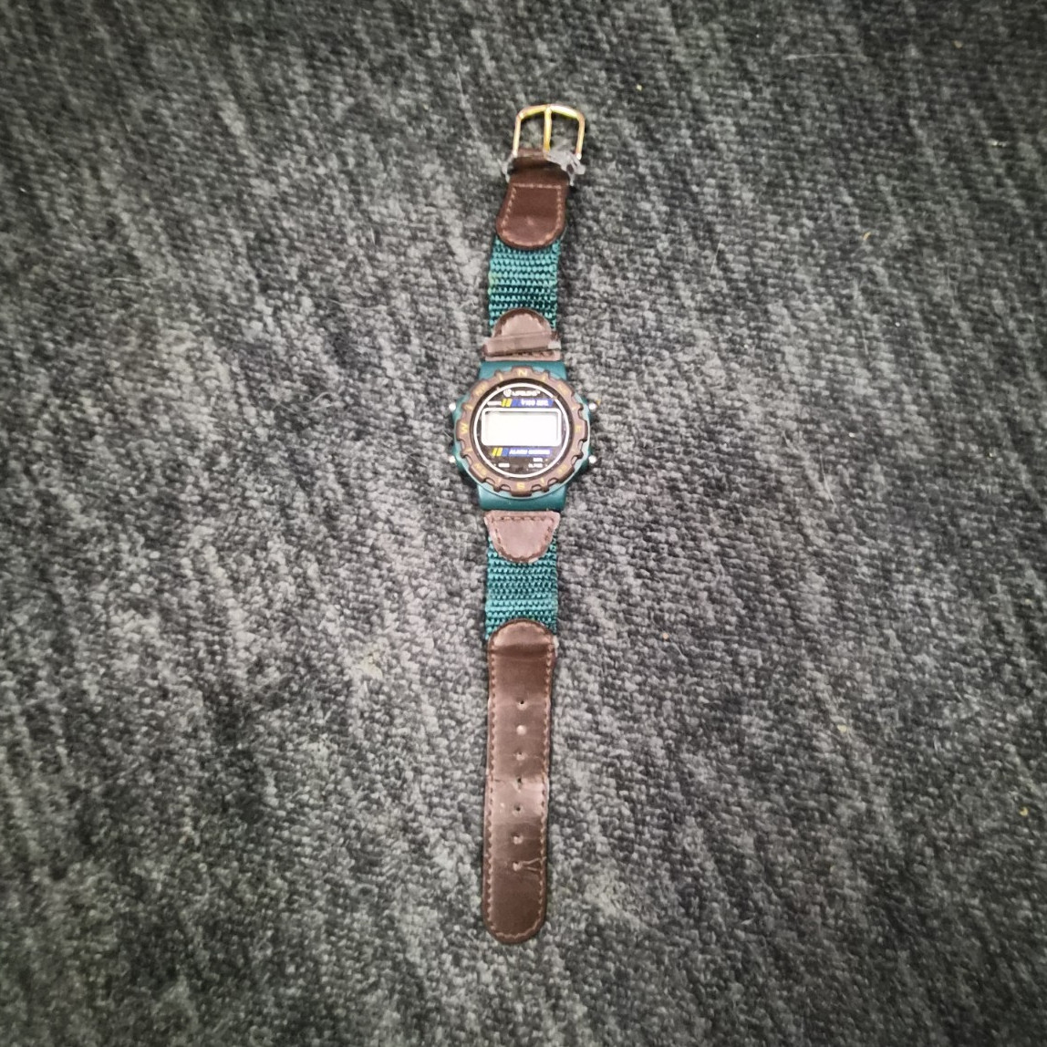 ⌚ Lifelong Digital Alarm Chrono Watch Green Canvas Leather Retro Sold AS IS 🔥