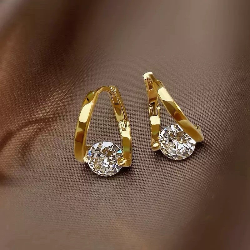18K Gold Plated CZ Huggie Hoop Earrings Dainty Geometric Drop Hoop Earrings A40