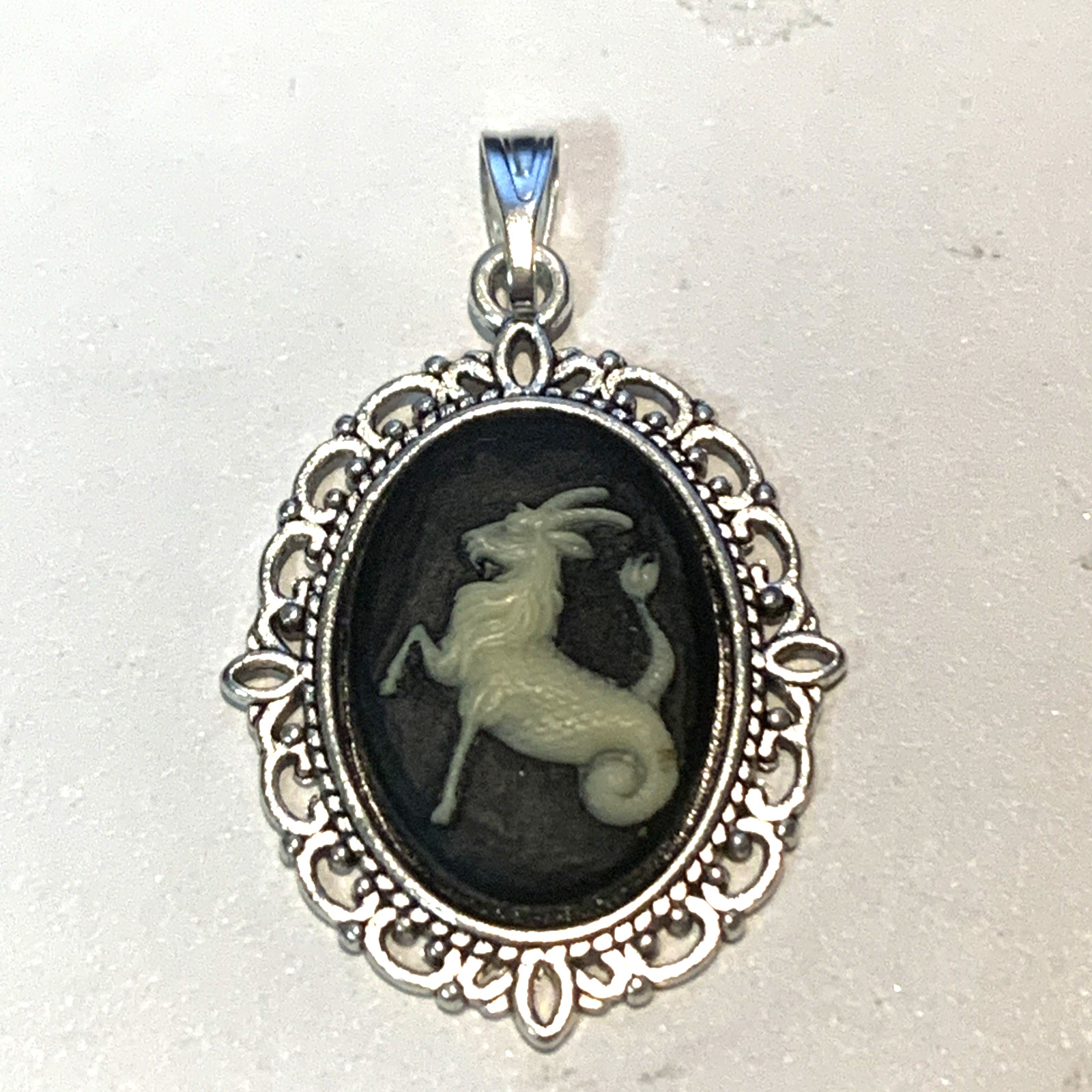 **HUGE SALE **VINTAGE ZODIAC PENDANT. black/silver-NEW- “CAPRICORN”