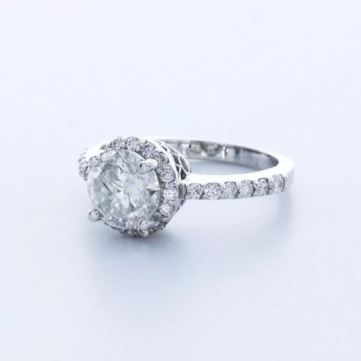Side Stone Engagement Ring Halo 18K Gold 2.80 CT Round Lab-Grown Diamond E SI2