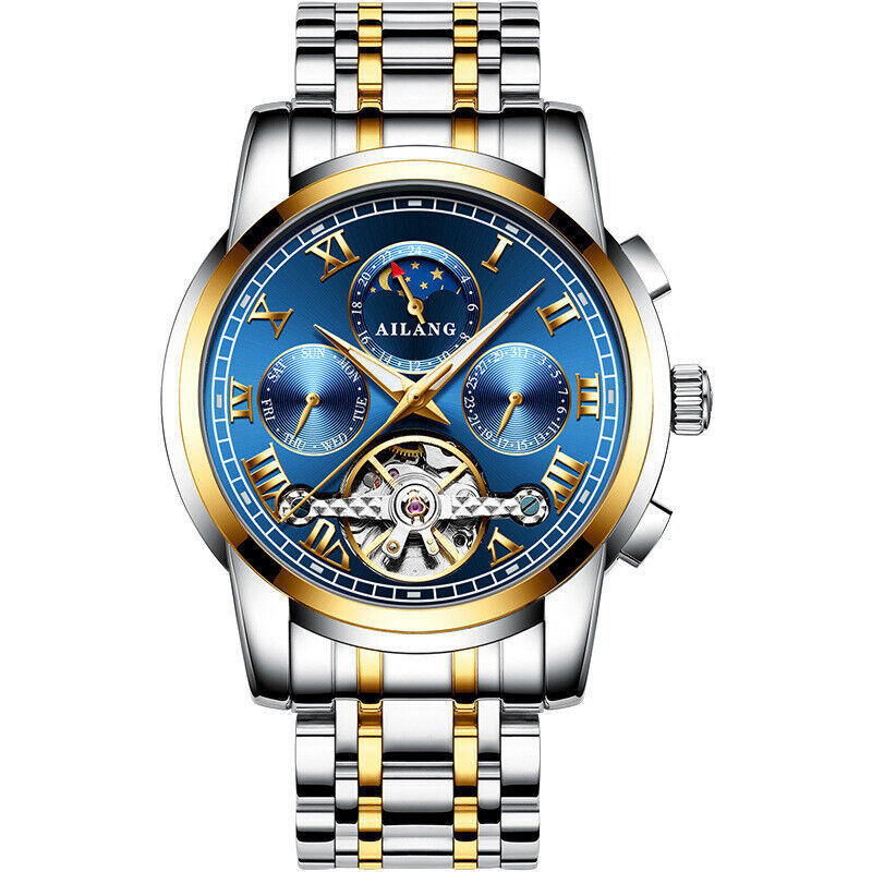 AILANG Man Watch Calendar Luminous Moon Phase Waterproof Mechanical Wristwatch