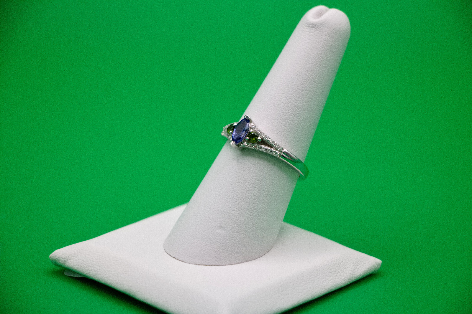 Tanzanites and Multi Gemstone 0.70 ctw Ring in Rhodium Over Sterling Silver Sz 8