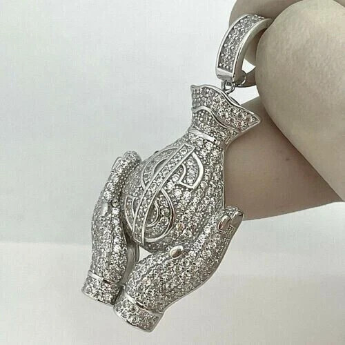 2.10Ct Lab Created Diamond Round MONEY BAG/HAND PENDANT 14K White Gold Plated