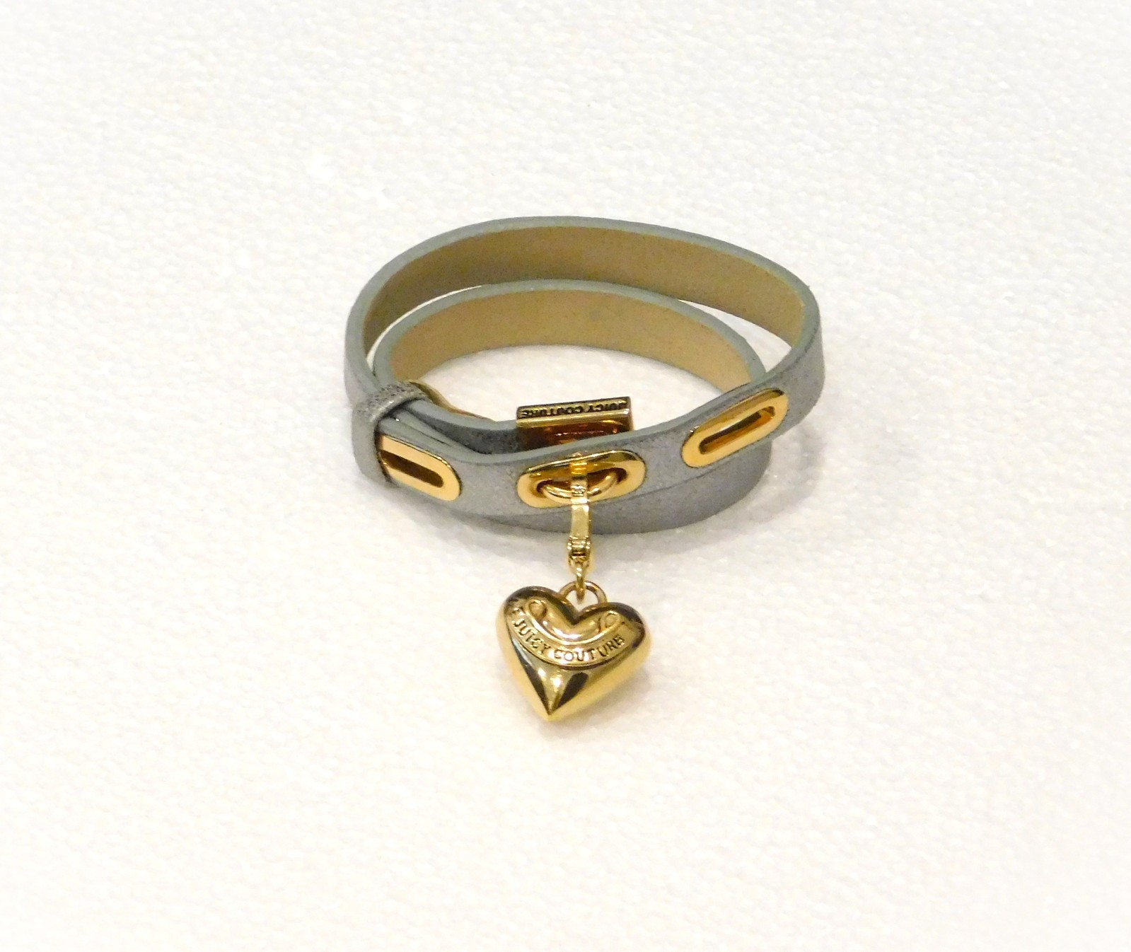 Juicy Couture Signed Leather Wrap Around Bracelet with Heart Charm Accent