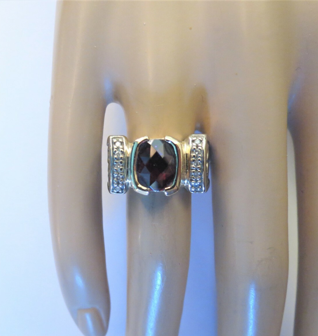 14k Rhodilite Garnet Diamond White Gold Checker Board Cut SZ 7 Designer NH 7.16g