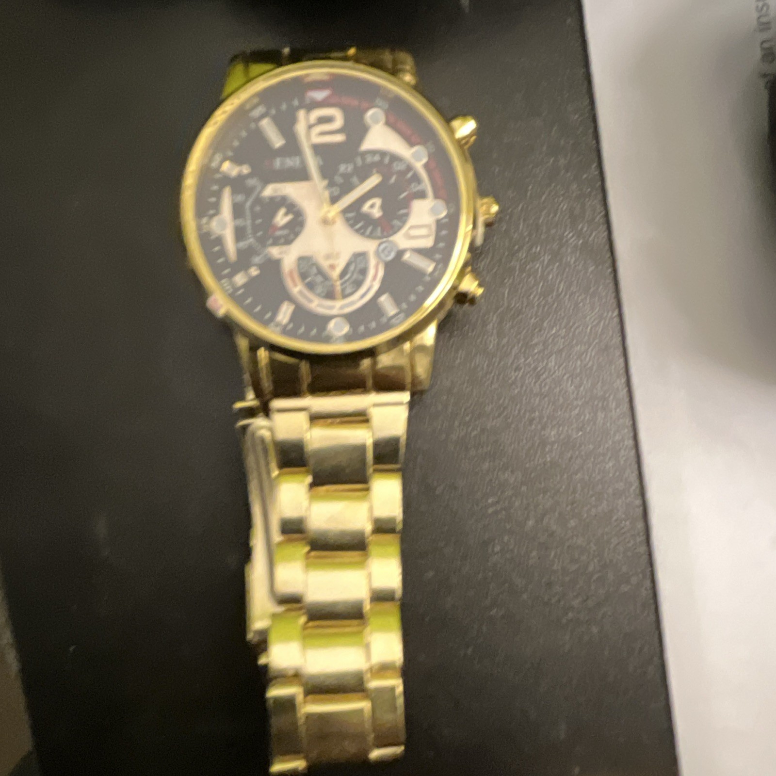 Geneva Men’s Quartz Gold-Tone Bracelet Watch Black Dial Date 42mm