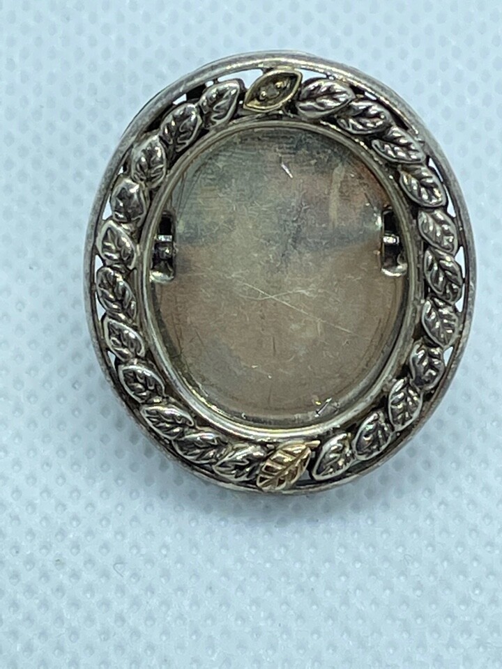 925 STERLING SILVER & 1OK GOLD DIAMOND EISEL BACK PICTURE FRAME BROOCH/PENDANT