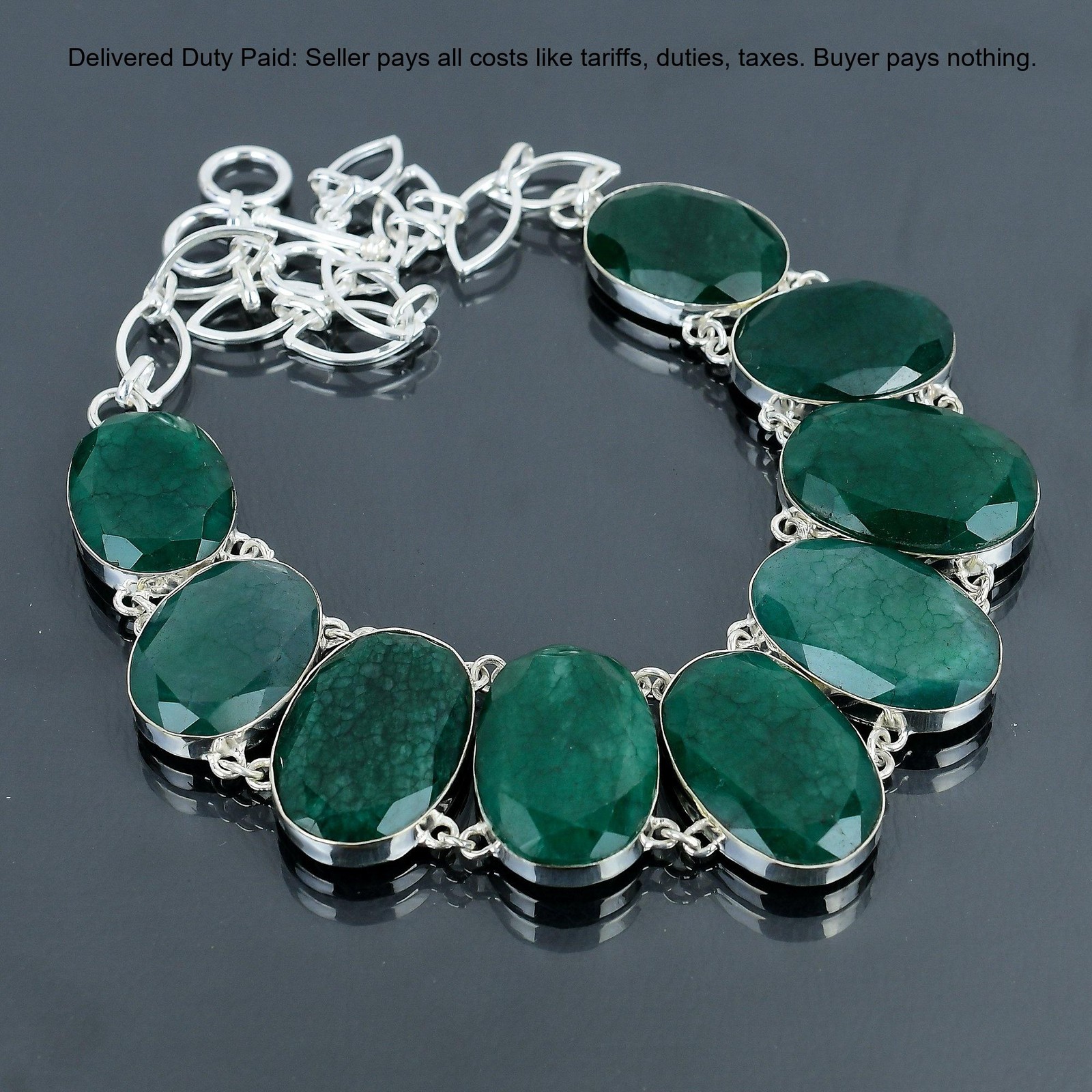 Oval Zambian Emrald Gemstone 925 Silver Wedding Handcrafted Chain Bezel Necklace