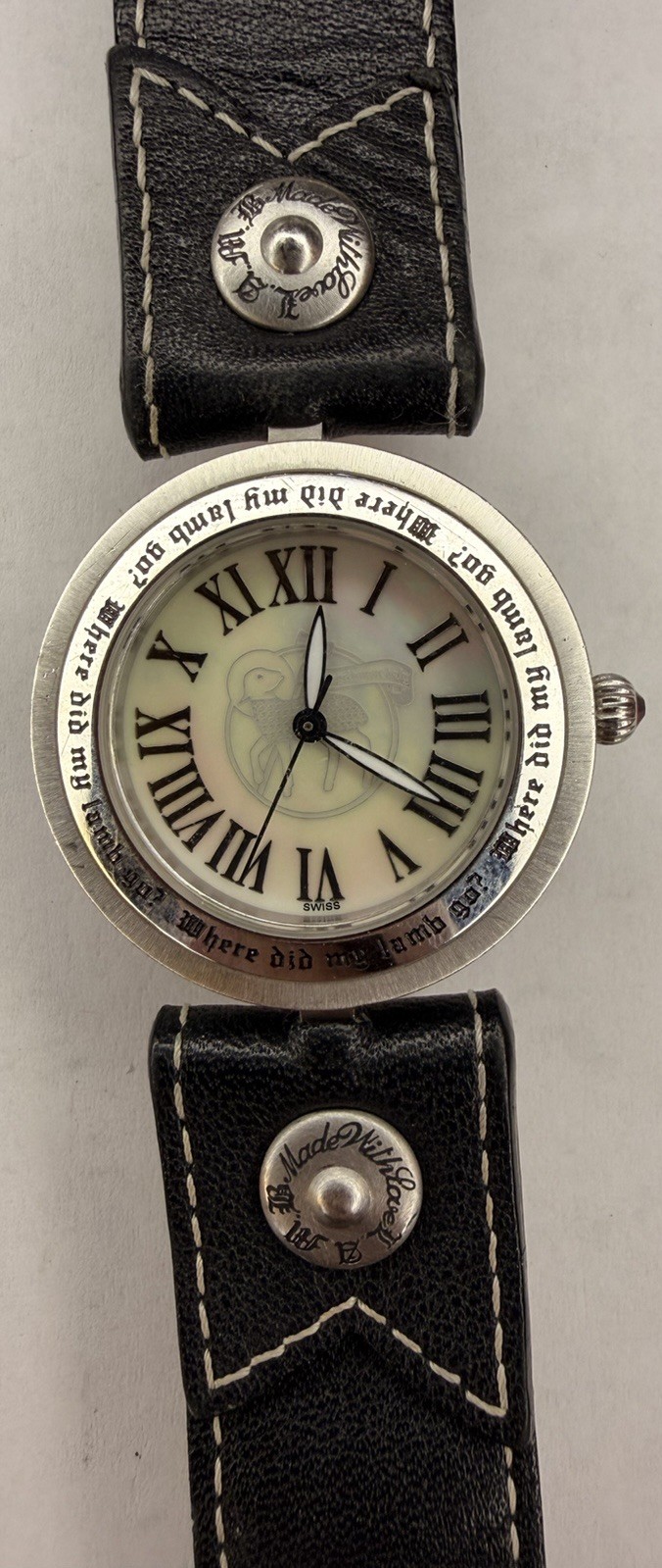 Gwen Stefani L.A.M.B. Watch RARE Mother Of Pearl Dial 30mm Silver Black Leather