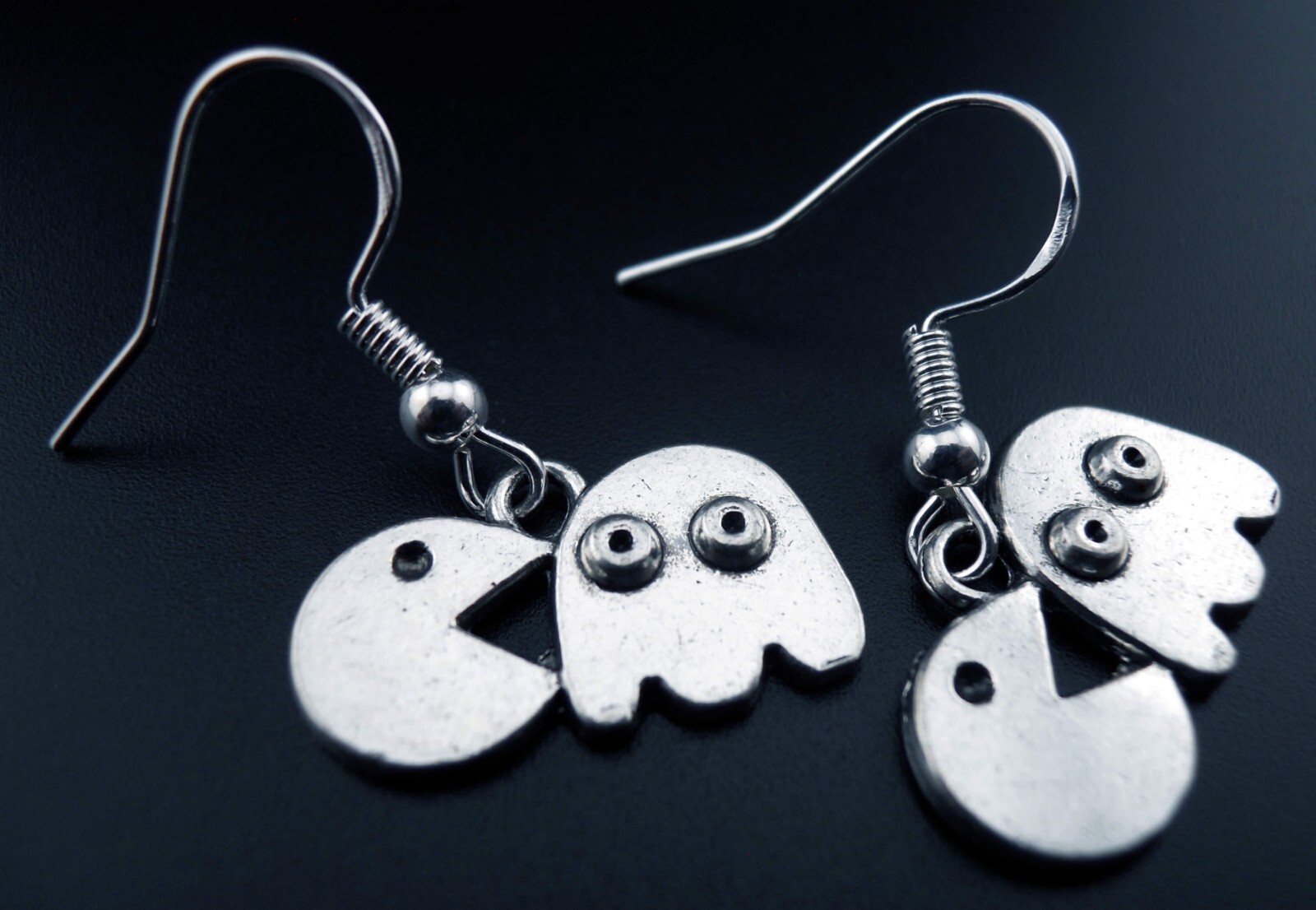 Pac-Man Earrings Sterling Silver Ear Wires Ghost Arcade Game 80’s PacMan Gamer