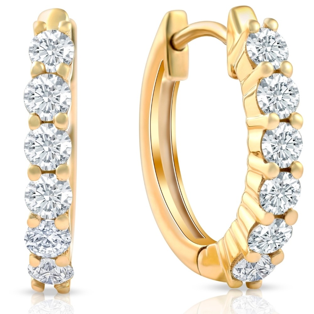F/VS .75 cttw Lab Grown Diamond Hoops 10K Yellow Gold 1/2″ Tall