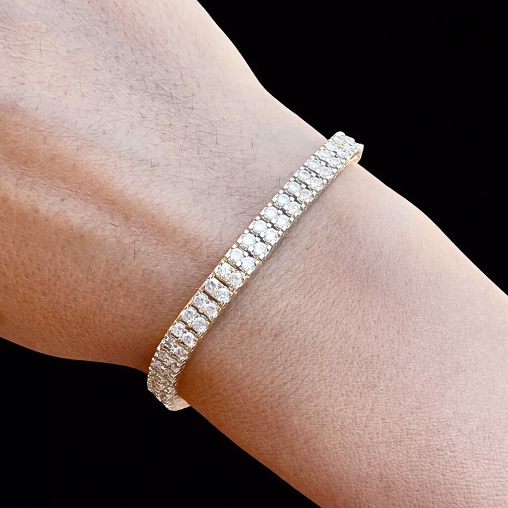 Lab Grown Diamond Double Row Tennis Bracelet 8Ct 14k Yellow Gold Unisex Gift