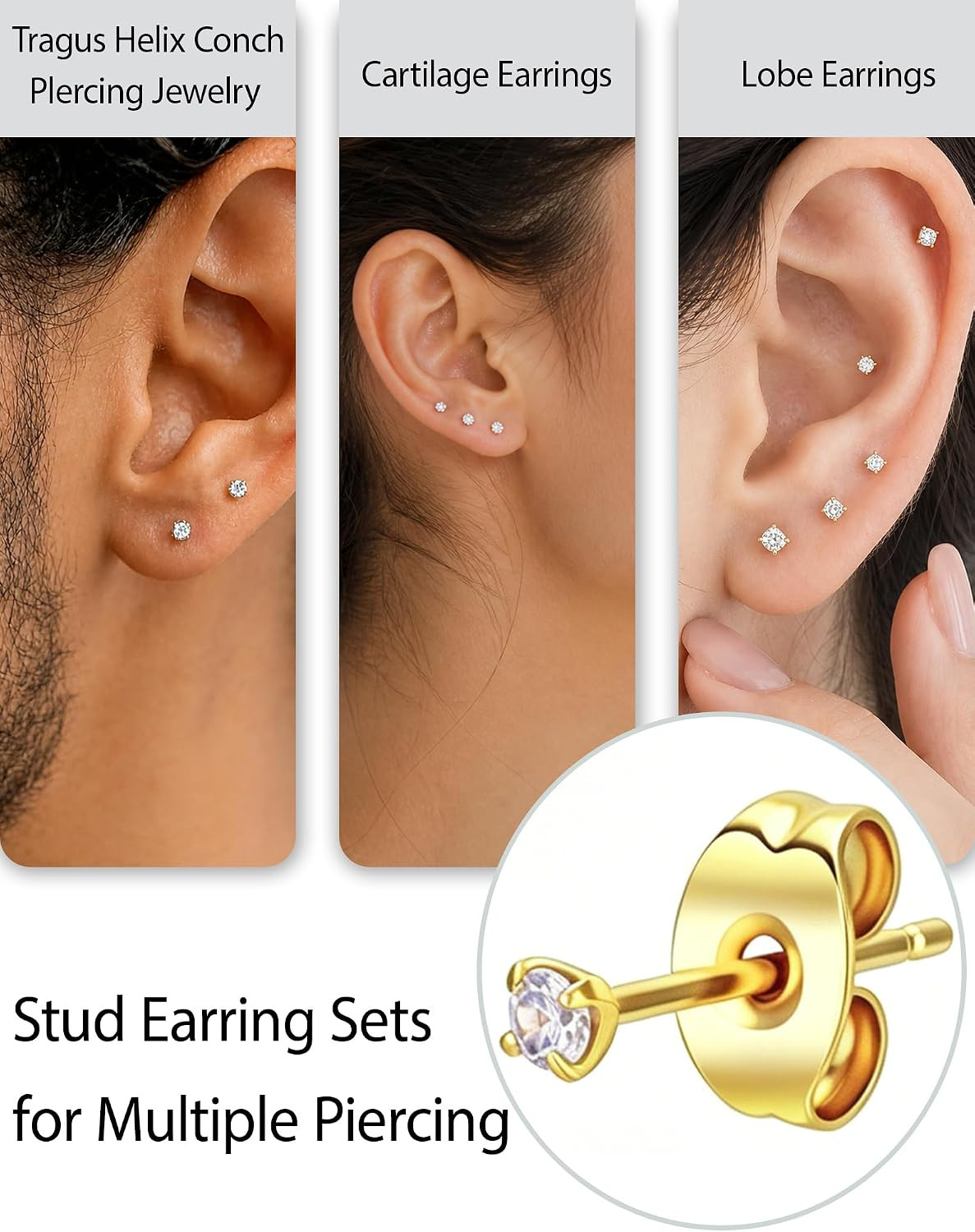 5/10 Pairs Small Gold Silver Stud Earrings for Women Men, 2Mm CZ Hypoallergenic