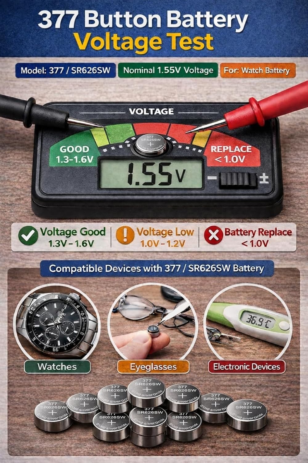 YKM 10 Pack 377 SR626SW Watch Battery LR626 377/376 V377 377a AG4 1.55V Silver