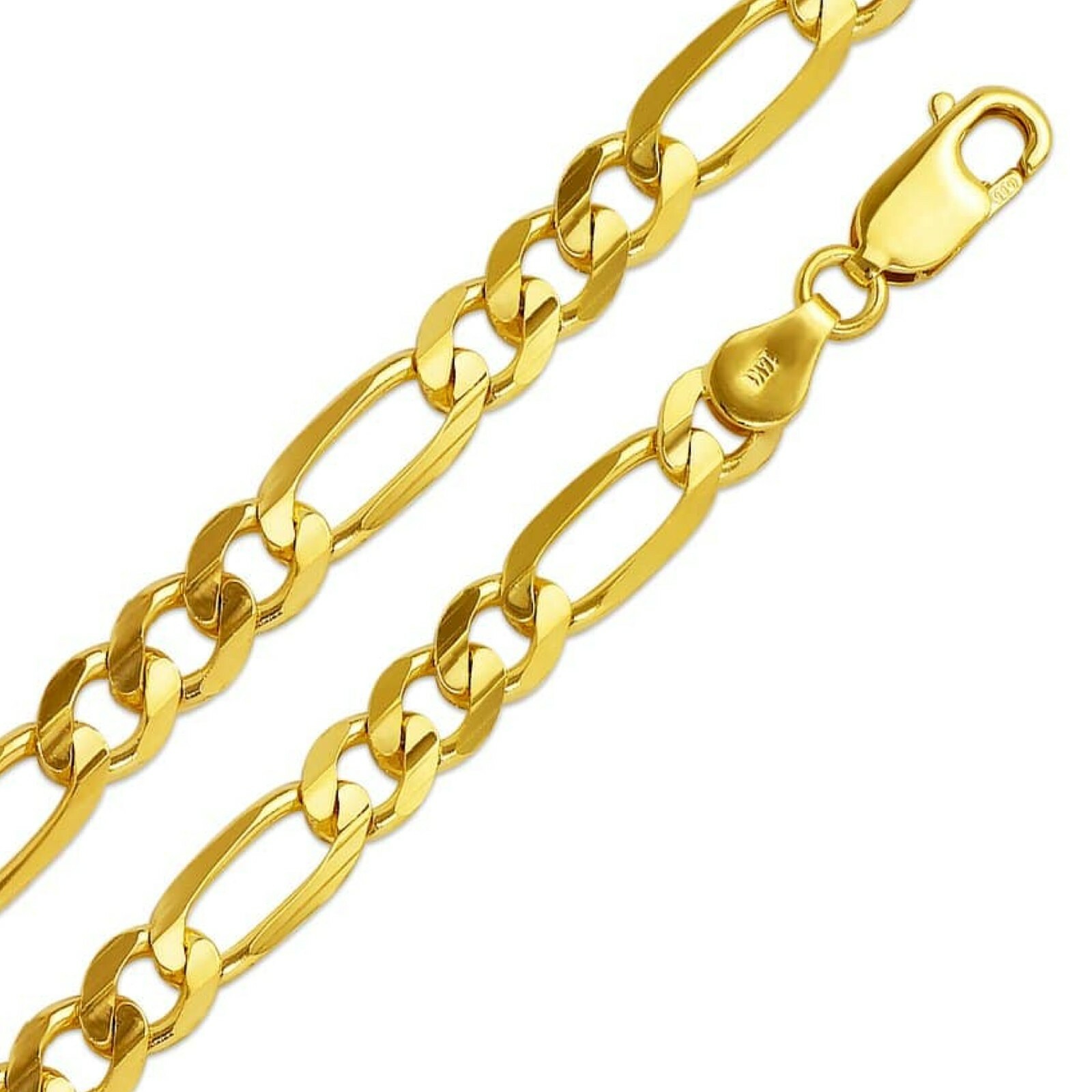 Figaro Chain 14K Solid Yellow Gold 2-8mm Flat Link Necklace Men Women 16-30″