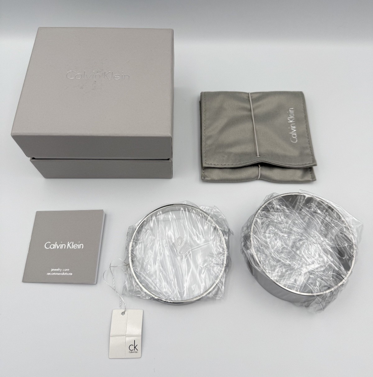 New/Authentic Calvin Klein Silver Bangle Bracelet Set of 2 Size Medium