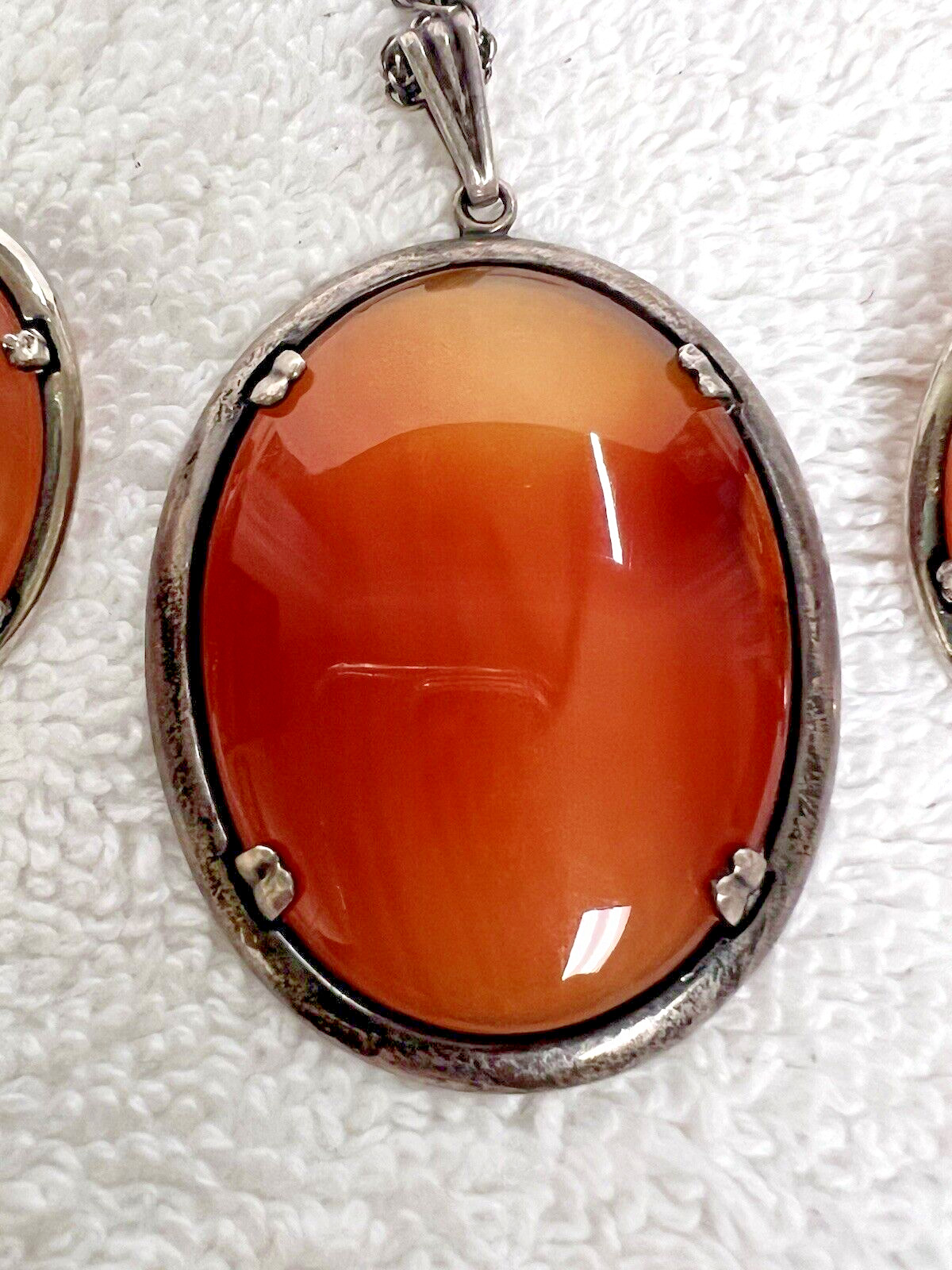 JJJ Co Sterling & Agate Stone Necklace w Pendant and Clip Earrings Larger